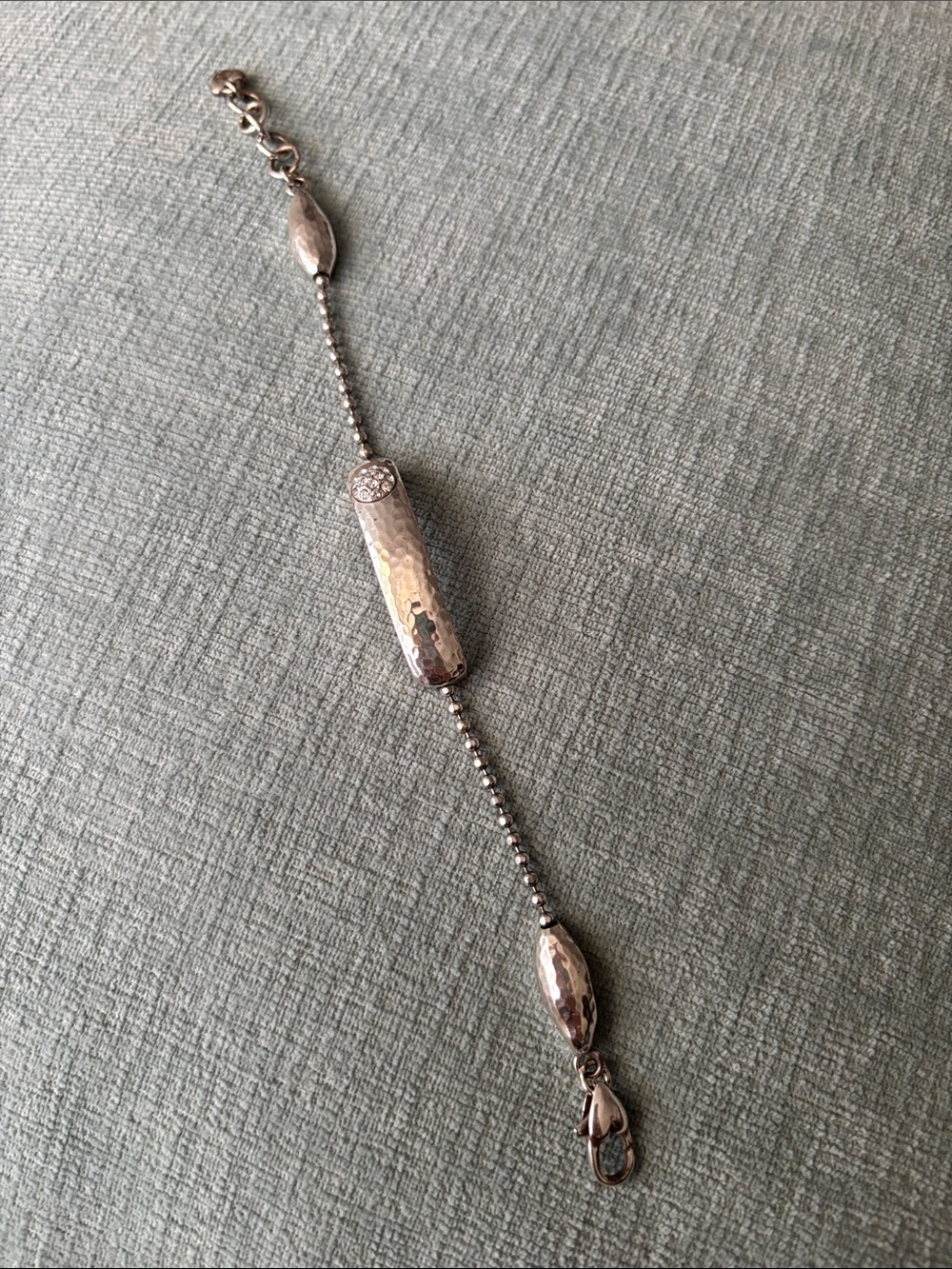 Brighton Silver Hammered Bar Bracelet with Crystal Button